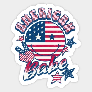 American Babe American Flag Retro Smiley Face Sticker